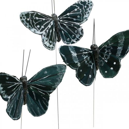 Floristik24 Péřoví motýli černobílí, motýlci na drátě, umělí můry 5,5×9cm 12ks