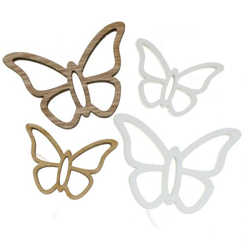Floristik24 Dřevěný motýl bílý/přírodní 3cm - 4,5cm 48 ks