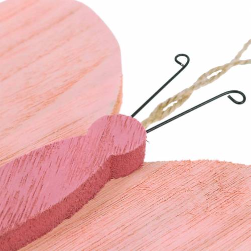 Floristik24 Motýl na zavěšení dřevěný růžový 13cm x 22cm 2ks