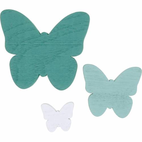 Motýli na posyp zelený, mátový, bílý dřevěný posyp dekorace 29ks