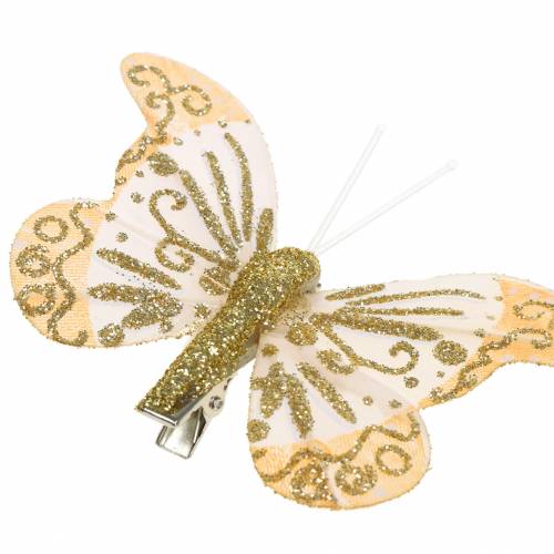položky Péřový motýlek na klipu zlaté třpytky 10ks