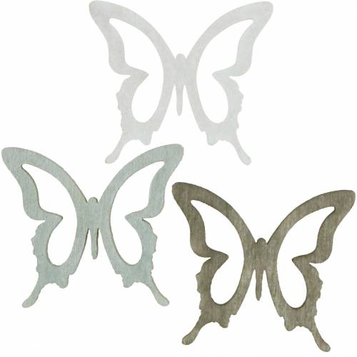 položky Motýl 4cm rozptylová dekorace dřevo hnědá/světle šedá/bílá 72p