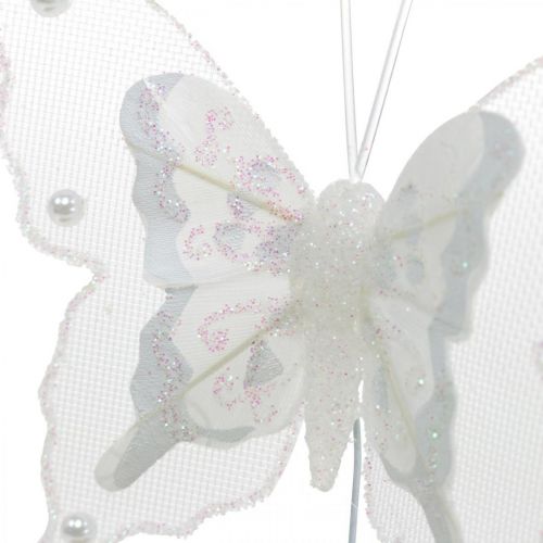 položky Motýli s perlami a slídou, svatební dekorace, pírko motýlci na bílém drátu