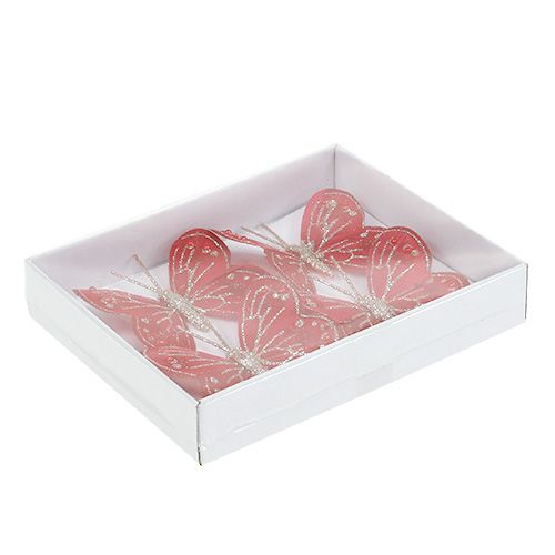 Floristik24 Motýlci 7cm červení, slída 4ks