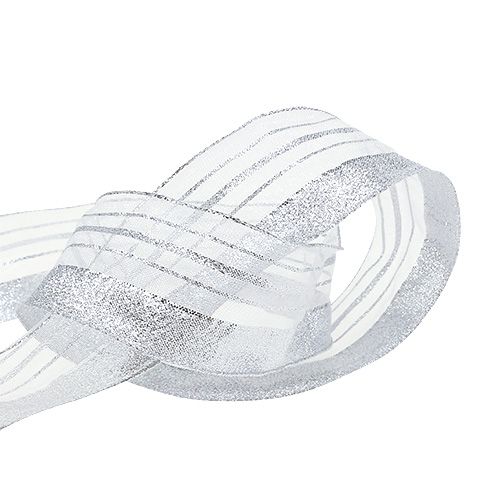 Floristik24 Ozdobná stuha s lurexovými pruhy stříbrná 40mm 20m