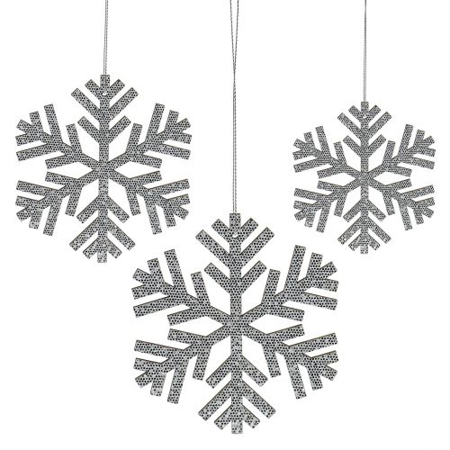Floristik24 Vločka stříbrná na zavěšení Ø8cm - Ø12cm 9 ks