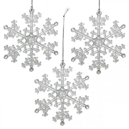 Floristik24 Dekorativní vločka, zimní dekorace, ledový krystal k zavěšení, Vánoce V10cm Š9,5cm plast 12ks