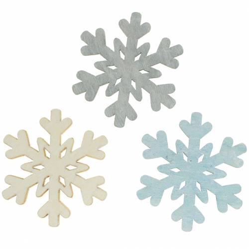 Floristik24 Bodová dekorace vločka modrá/šedá/bílá 4cm 72 ks
