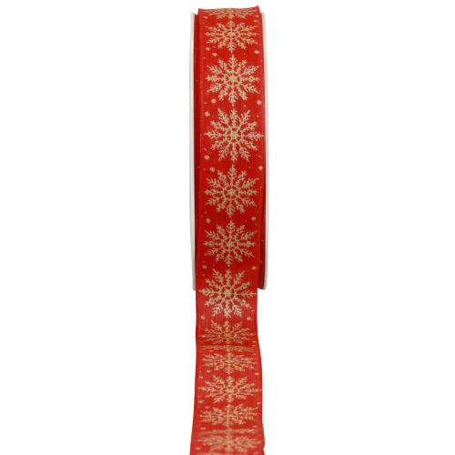 Floristik24 Vánoční stuha dárková stuha vločky červená 25mm 20m