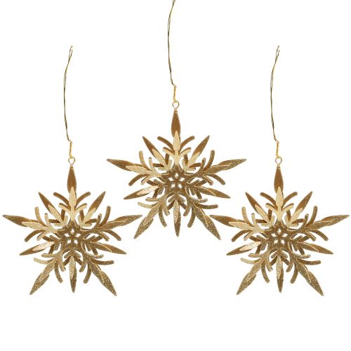 Floristik24 Sněhový krystal zlatý 3D 13cm x 12,5cm 3ks