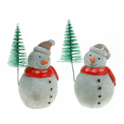 Vánoční figurka sněhuláka s jedlí betonově šedá, barevná 9cm – 11cm 4ks