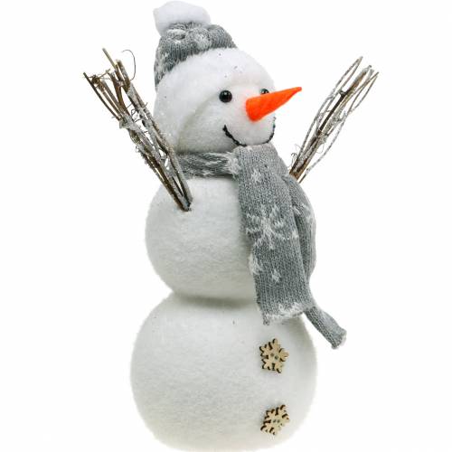Floristik24 Sněhulák s šálou a čepicí bílá, šedá dekorace postava zimní dekorace