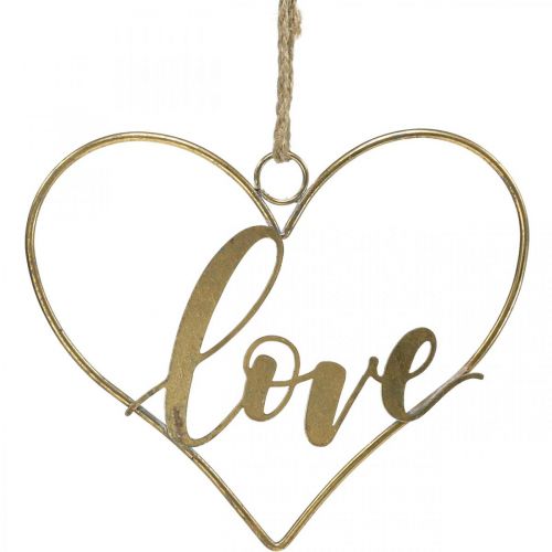 Nápis Love heart deco metal gold k zavěšení 27cm