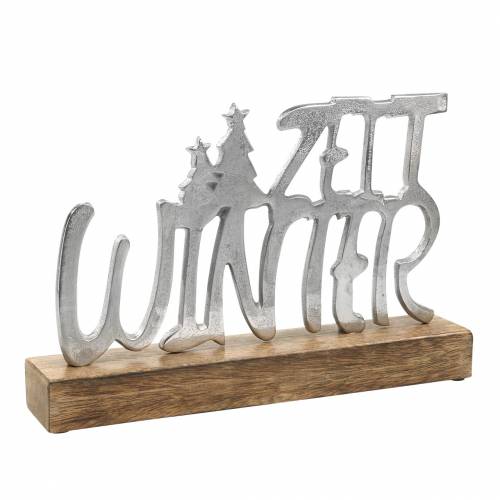 Floristik24 Dekorace na stůl "Zimní čas", kov, mangové dřevo, stříbro 33 × 22 cm