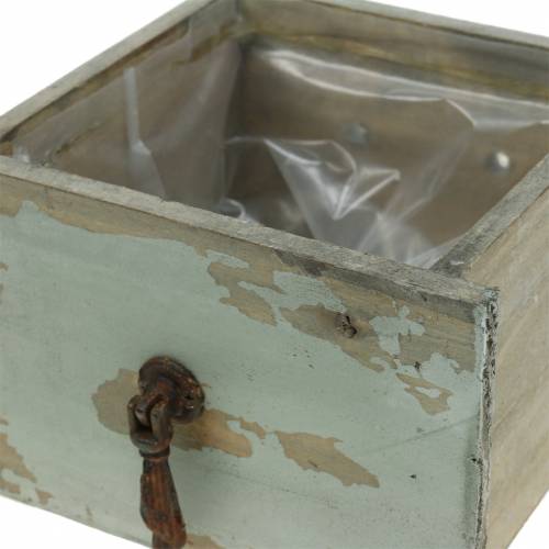 Floristik24 Květináč dřevěná zásuvka starožitná šedá 16cm x 14cm