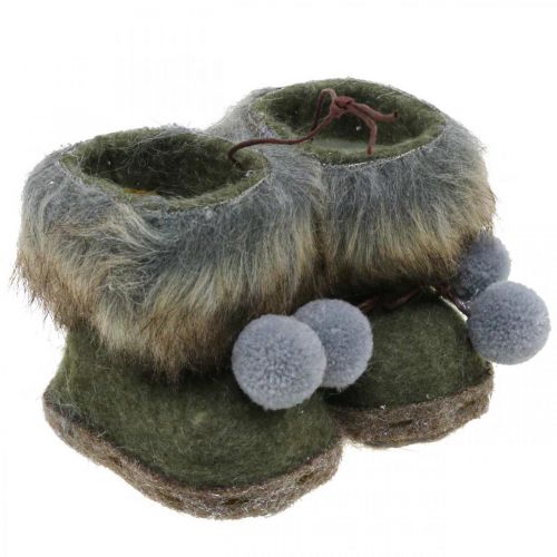 Floristik24 Holínky na vánoční stromeček s bambulí zelená/hnědá 8cm 3ks