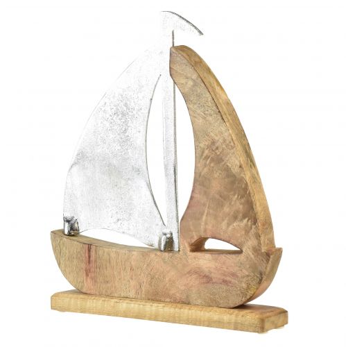 položky Dekorace plachetnice přírodní stříbro mangové dřevo 25,5x4x28,5cm