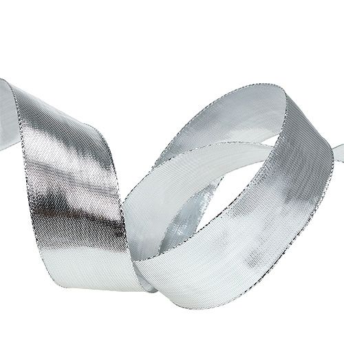 Floristik24 Dárková stuha stříbrná s drátěným okrajem 40mm 25m