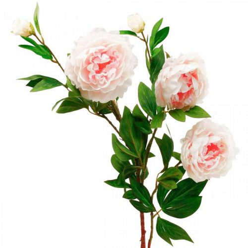 Umělý hedvábný květ pivoňky světle růžový, bílý 135 cm