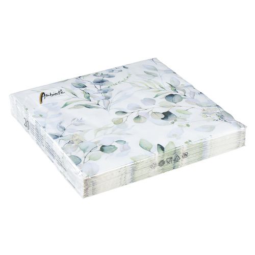 Floristik24 Ubrousky motiv eukalyptus bílá zelená 33x33cm 20 ks