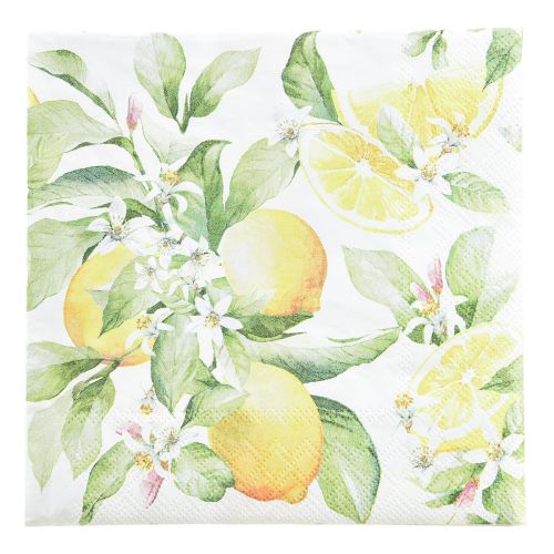 Floristik24 Ubrousky bílé s citrony letní dekorace 33x33cm 20 ks