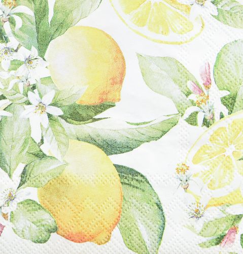 Floristik24 Ubrousky bílé s citrony letní dekorace 33x33cm 20 ks