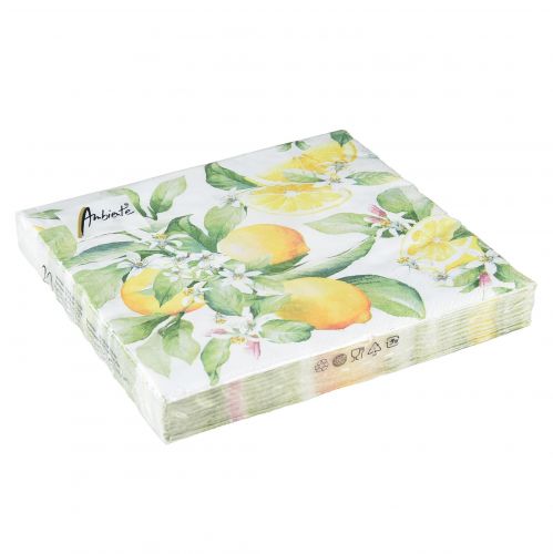 Floristik24 Ubrousky bílé s citrony letní dekorace 33x33cm 20 ks