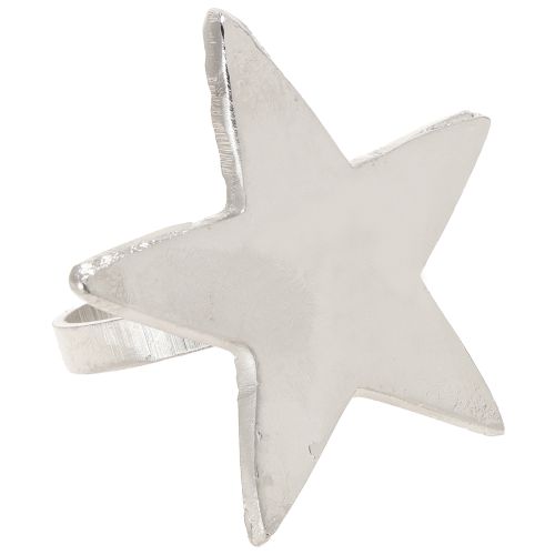 Floristik24 Držák na ubrousky, kroužky na ubrousky ve tvaru hvězdy, stříbrný kov, 7 cm, Ø 4 cm, 4 ks