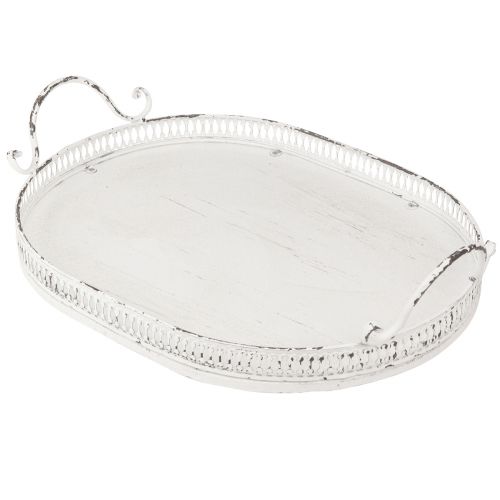 položky Shabby Chic oválný podnos s uchy bílý 36/45cm sada 2 kusů