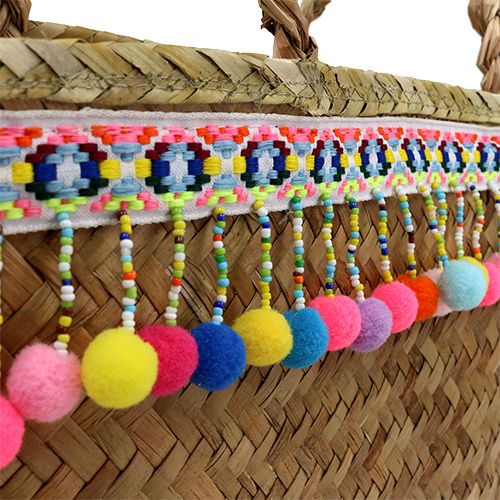 Floristik24 Nákupní taška přírodní s bambulkami 40cm x 32,5cm