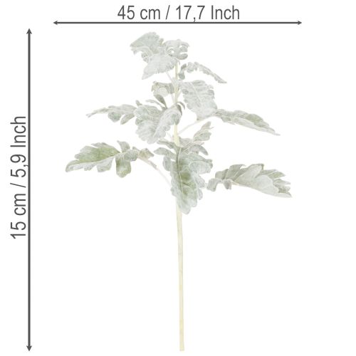 Umělá větvička Senecio, stříbrný list, propracovaná výroba, 45 cm, 3 kusy | Floristik24.cz
