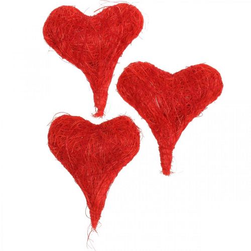 Floristik24 Červená sisalová srdíčka, dekorace na svatbu, přírodní sisalová vlákna, Valentýn V7,5–9cm 16ks
