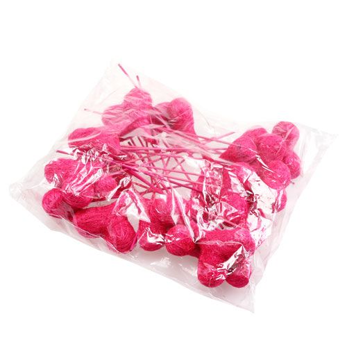 Floristik24 Sisalové srdce na špejli růžové 8cm L25cm 24ks