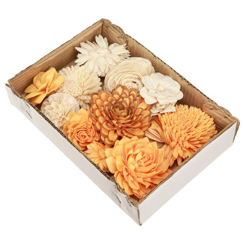 položky Sola dřevěné květiny dekorativní dřevěné květiny mix oranžová 6-11cm 12-15 ks