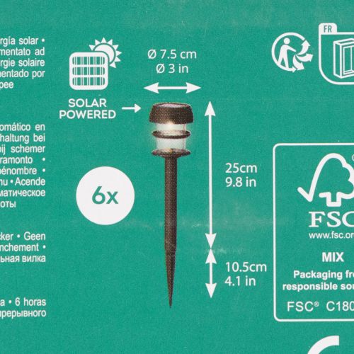 Solární zahradní světla s hrotem do země, venkovní lampy na zahradní cesty, 35 cm, 6 kusů | Floristik24.cz