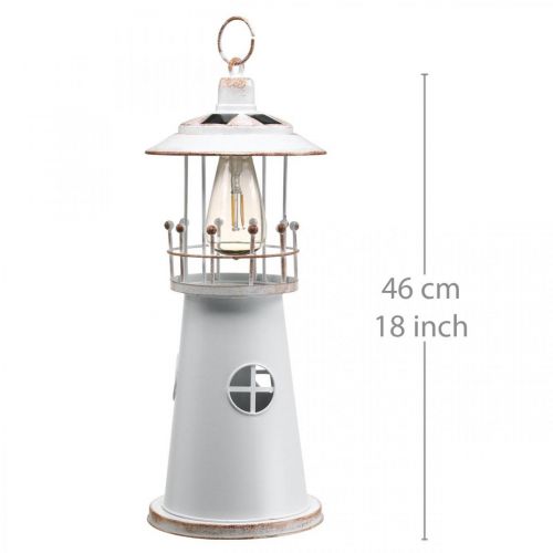 Floristik24 Maják s osvětlením, solární světlo, teplá bílá, dekorace z námořní zahrady V47cm Ø18cm