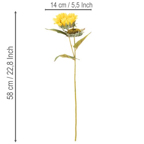 položky Umělá slunečnice s realistickými listy a květy, 58 cm, 3 kusy