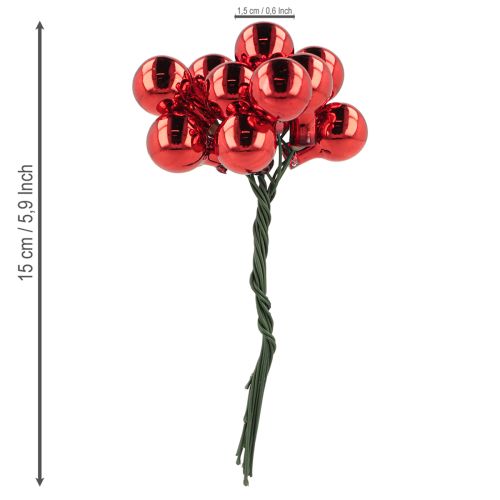 položky Zrcadlové bobule Červené matné, lesklé Ø1,5 cm 140 ks