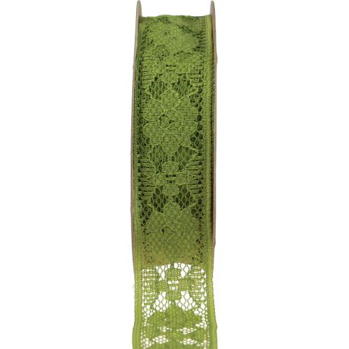 položky Krajková stuha zelená 25mm květinový vzor ozdobná stuha krajka 15m