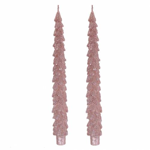 Floristik24 Kuželové svíčky jedlové růžové metalízy 30mm × 260mm 2ks