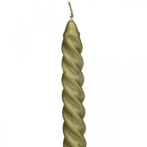 Floristik24 Kuželové svíčky kroucené svíčky spirálové svíčky zlaté 24cm 2 ks