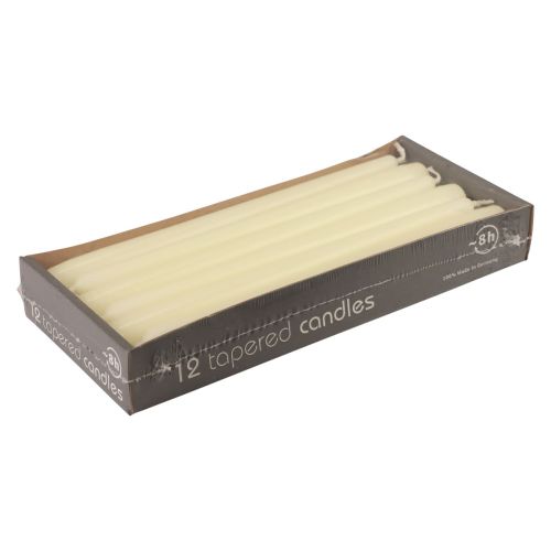 Floristik24 Kuželové svíčky, tyčové svíčky, bílá slonová kost, 250/23 mm, 12 kusů