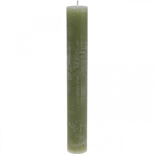 Floristik24 Jednobarevné svíčky olivově zelené tyčinkové svíčky 34×240mm 4 ks