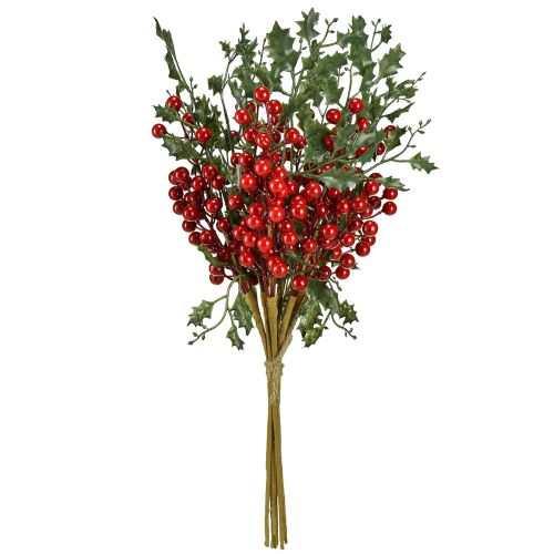 položky Vánoční větvička cesmíny, bobule, umělé bobule, cesmína 45 cm, 6 ks