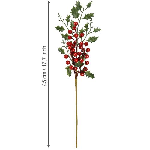 položky Vánoční větvička cesmíny, bobule, umělé bobule, cesmína 45 cm, 6 ks