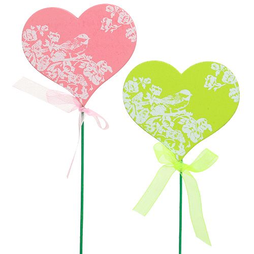 Floristik24 Zástrčka srdce růžová, zelená 8,5cm x 7,5cm 12ks