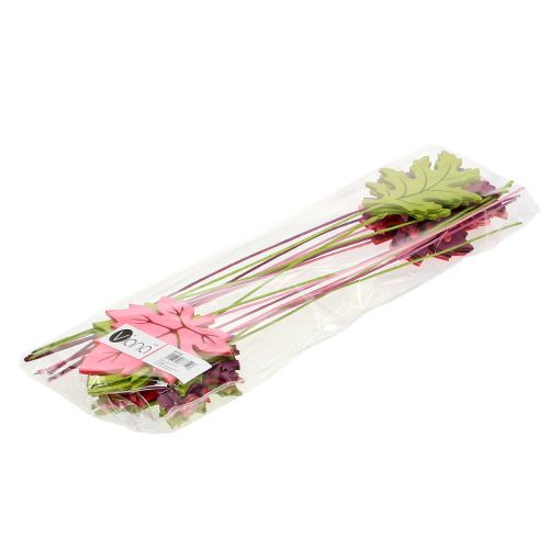 Floristik24 Ozdobná zátka list růžová, zelená, bordó 8cm 18 ks