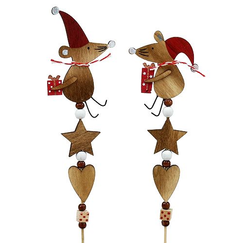 Zástrčka s myší přírodní, červená L30cm 8ks