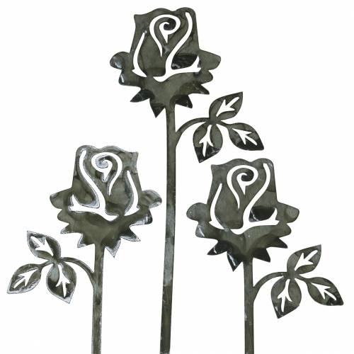 Floristik24 Kovová zátka růžová stříbrnošedá, bílý praný kov 20cm × 8cm 12 ks