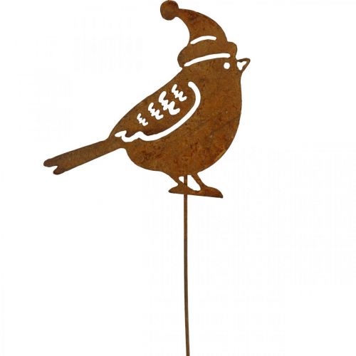 Floristik24 Zahradní kůlový ptáček s ozdobou patina čepice 12cm 6ks